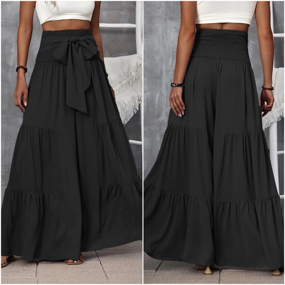 Boho High Waist Tie Wide leg Polazzo Lounge Pants - Picture 3 of 5